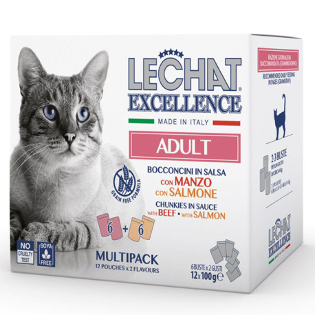 Monge LeChat Excellence Adult Beef and Salmon Chunks 12x100g Monge Italy - 1