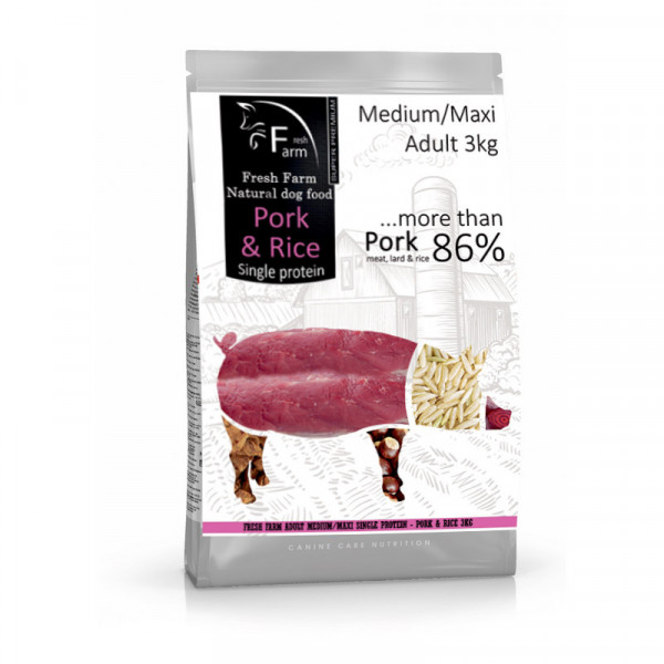 Fresh Farm Adult Medium&Maxi Single Protein - Pork & Rice 3kg Fresh Farm - 1