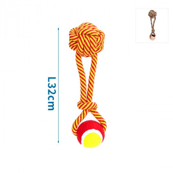 Bavlnené lano s uzlom a loptou - 32cm (červené/hnedé) Nobleza - 1