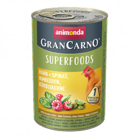 Animonda GranCarno Superfoods Kuracie + špenát, maliny a tekvicové jadierka 400g  - 2