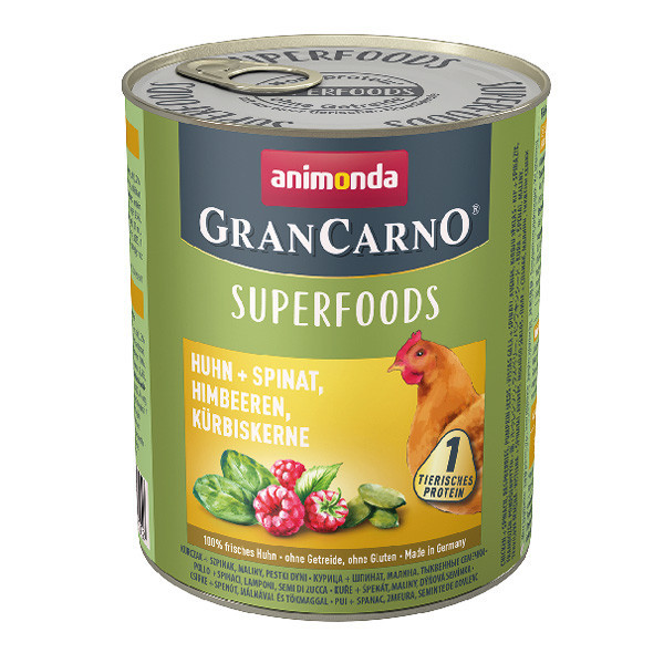Animonda GranCarno Superfoods Kuracie + špenát, maliny a tekvicové jadierka 400g  - 1