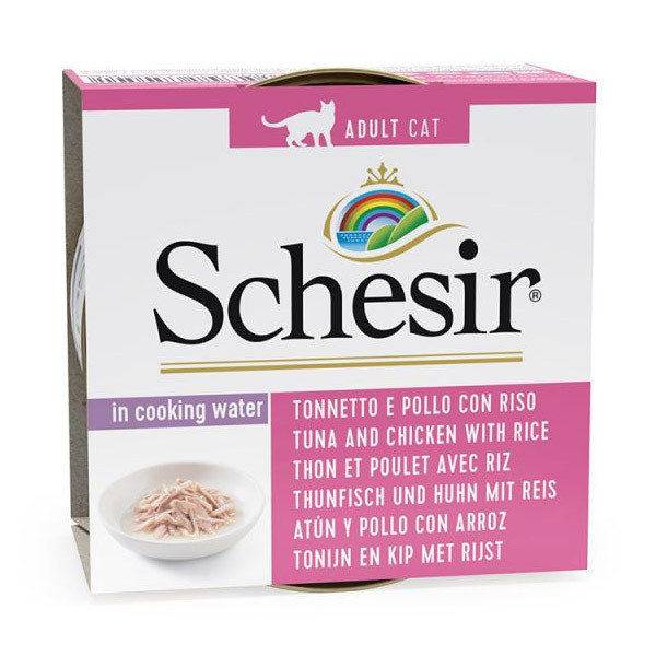 Schesir Cat - Tuniak a kuracie s ryžou vo vlastnej šťave 85g Agras Delic - 1