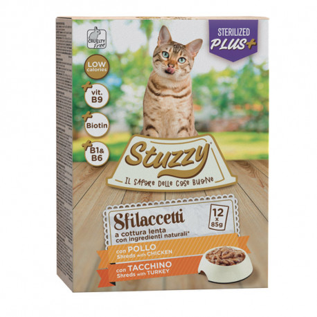 Stuzzy Cat Shreds Multipack Sterilized trhané kuracie a morčacie mäso 12x85g Agras Delic - 1