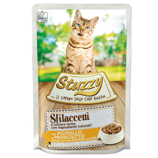 Stuzzy Cat Shreds - Trhané kuracie mäso so šunkou 85g Agras Delic - 1